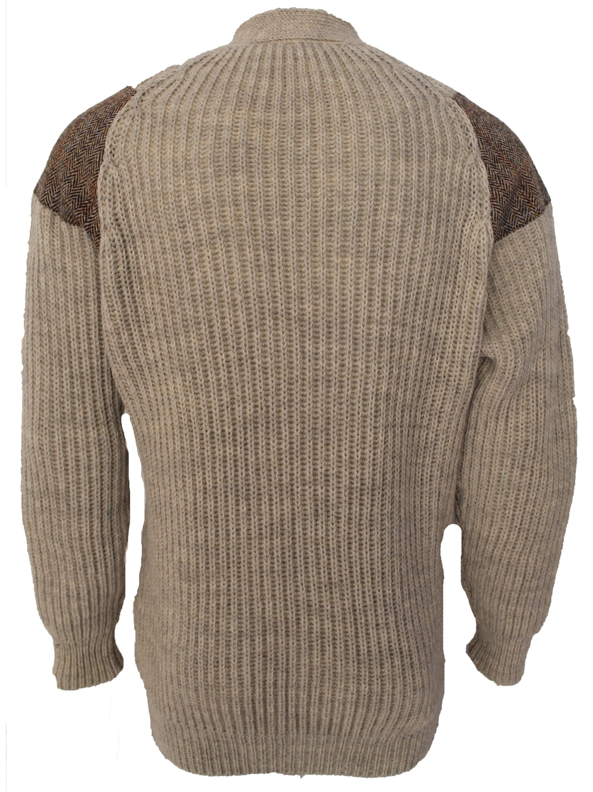 Laird - Chunky knit traditional cardigan with Harris Tweed patches