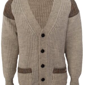 Laird - Chunky knit traditional cardigan with Harris Tweed patches