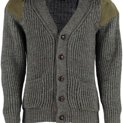 Classic British wool outdoor cardigan - suede patches & hip pockets