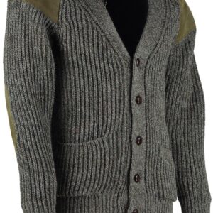 Classic British wool outdoor cardigan - suede patches & hip pockets