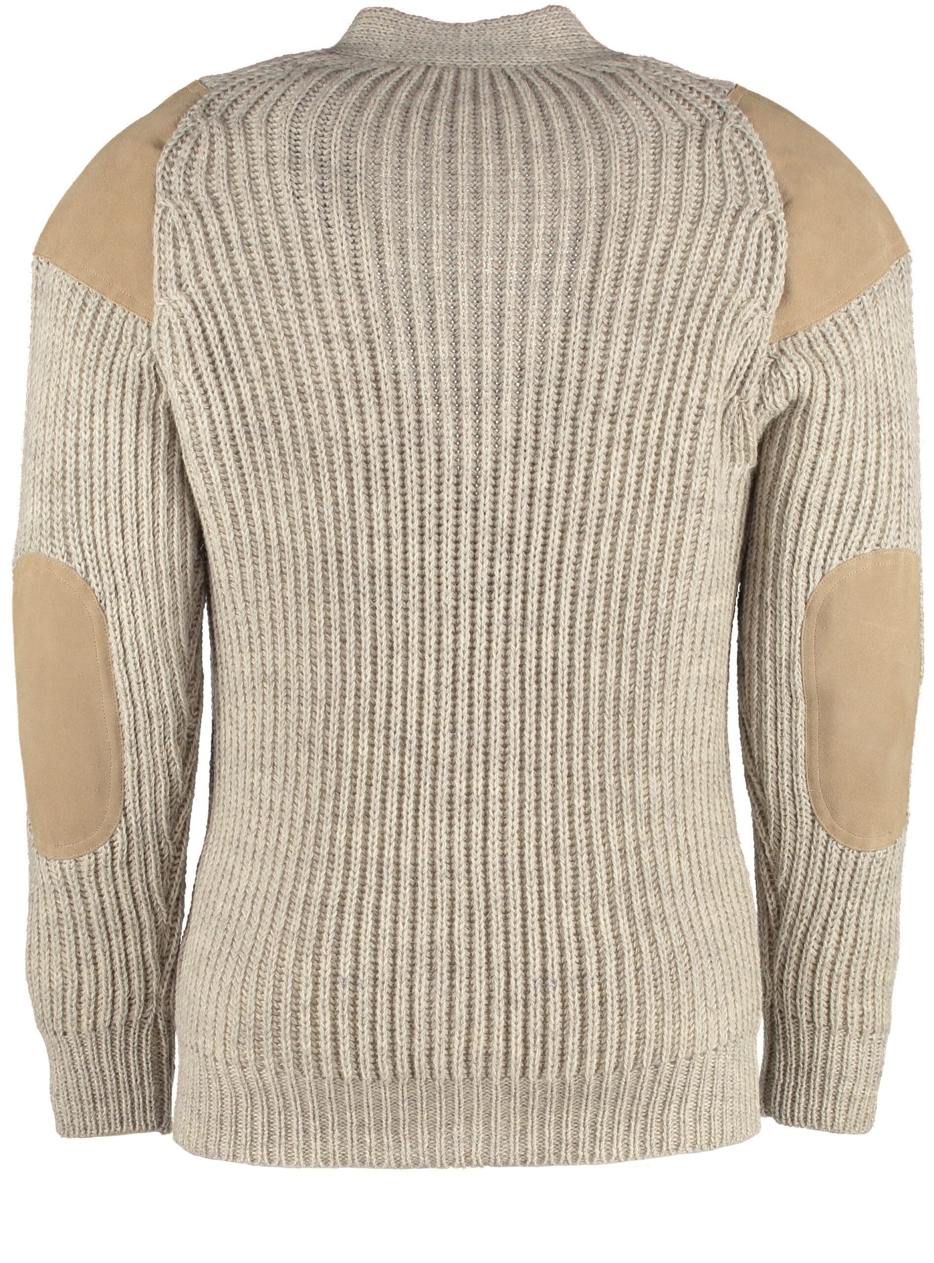 Classic British wool outdoor cardigan - suede patches & hip pockets