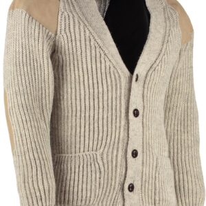 Classic British wool outdoor cardigan - suede patches & hip pockets