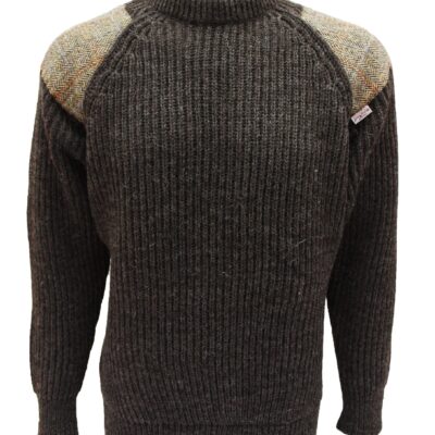 Gamekeeper- Chunky crew neck sweater with Harris Tweed patches