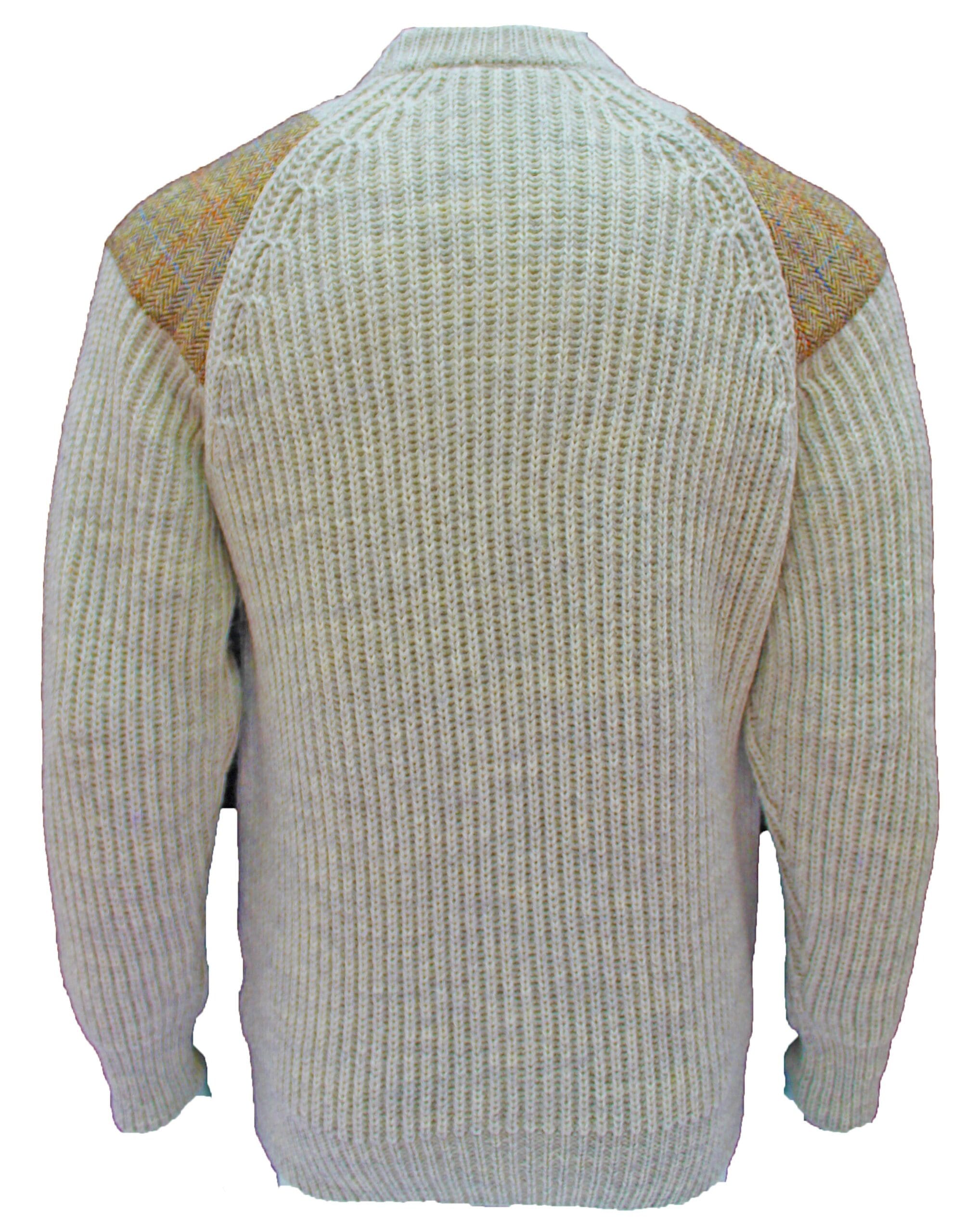 Gamekeeper- Chunky crew neck sweater with Harris Tweed patches