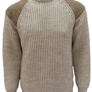 Gamekeeper- Chunky crew neck sweater with Harris Tweed patches