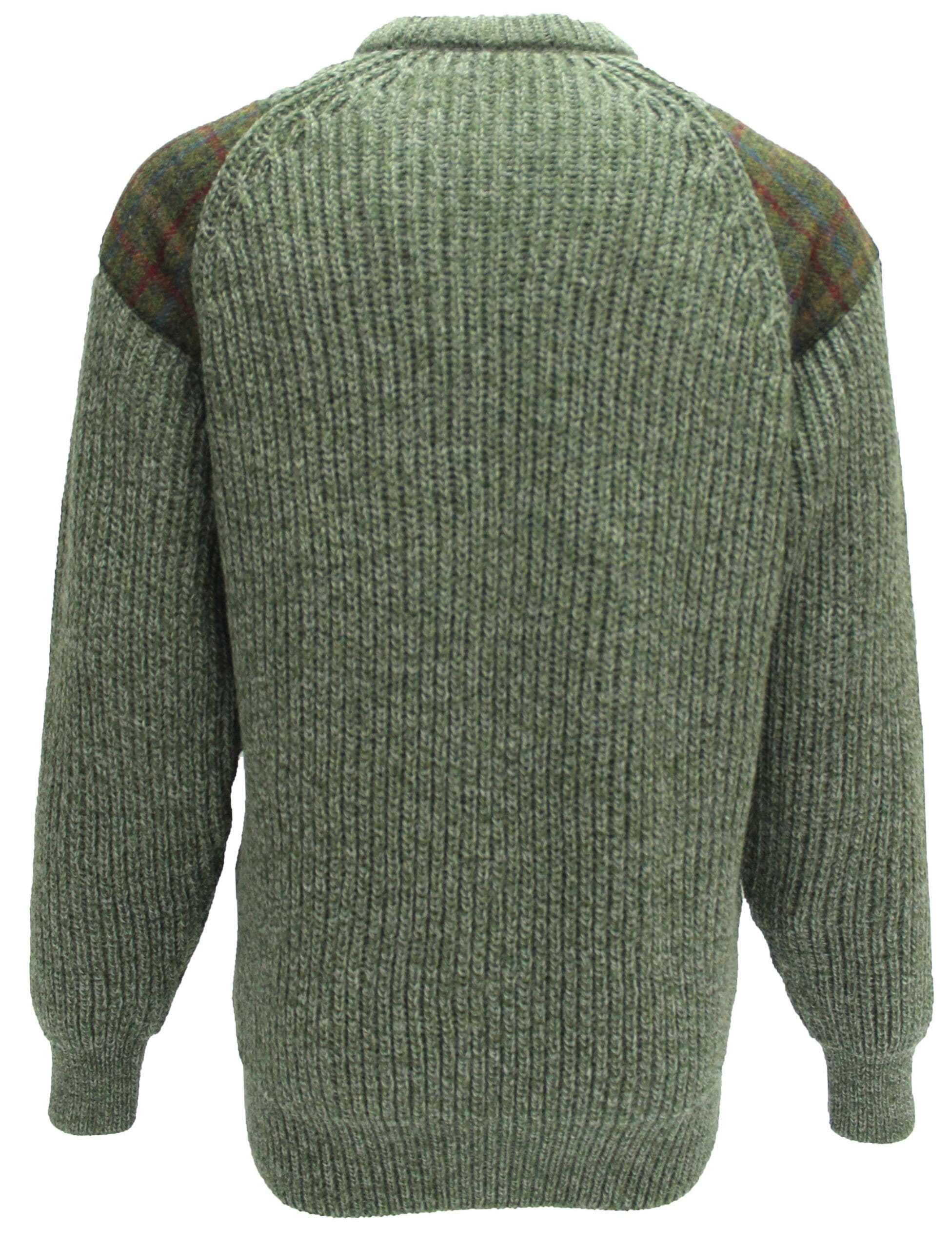 Gamekeeper- Chunky crew neck sweater with Harris Tweed patches