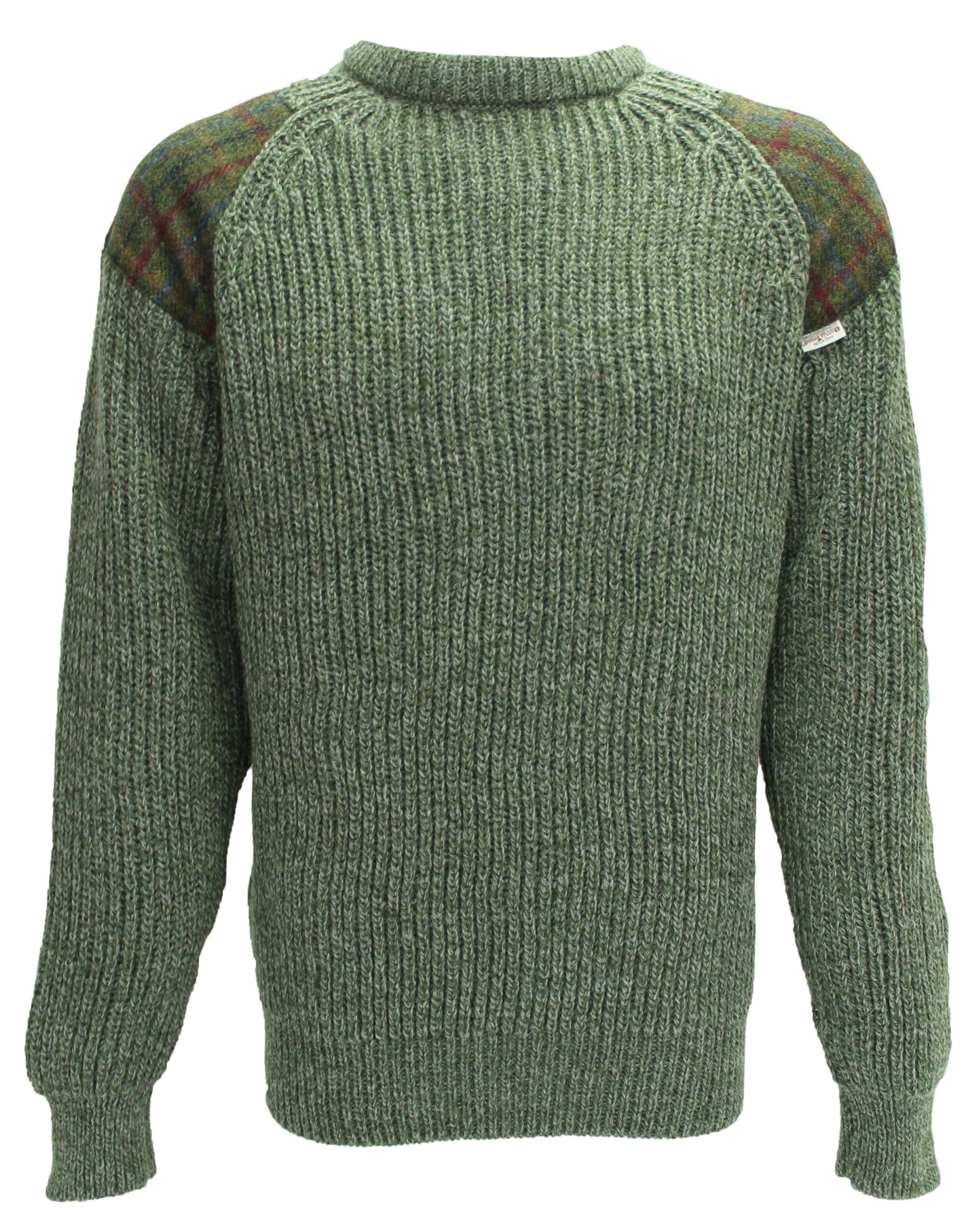 Gamekeeper- Chunky crew neck sweater with Harris Tweed patches