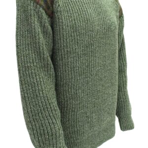 Gamekeeper- Chunky crew neck sweater with Harris Tweed patches