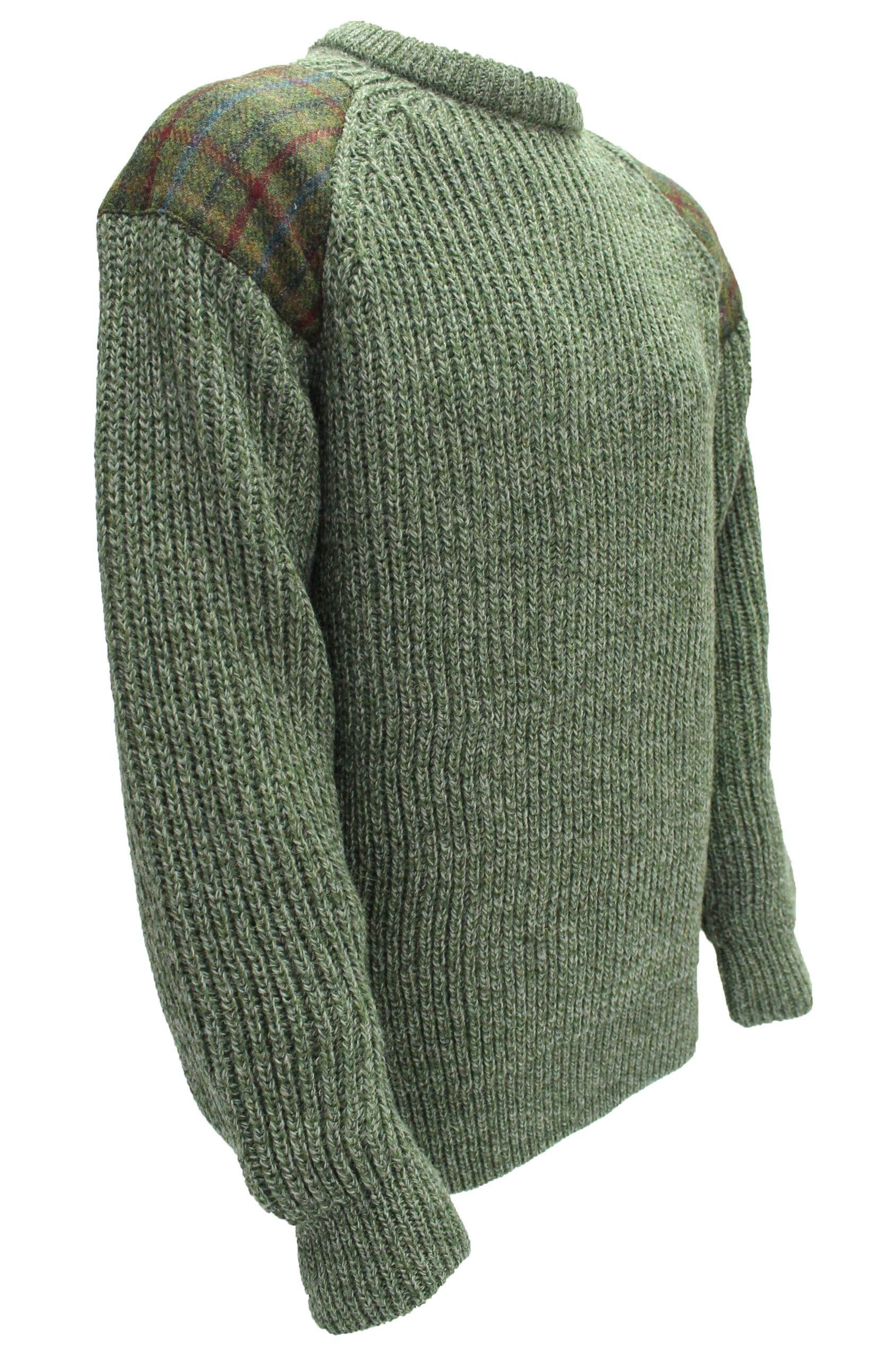Gamekeeper- Chunky crew neck sweater with Harris Tweed patches