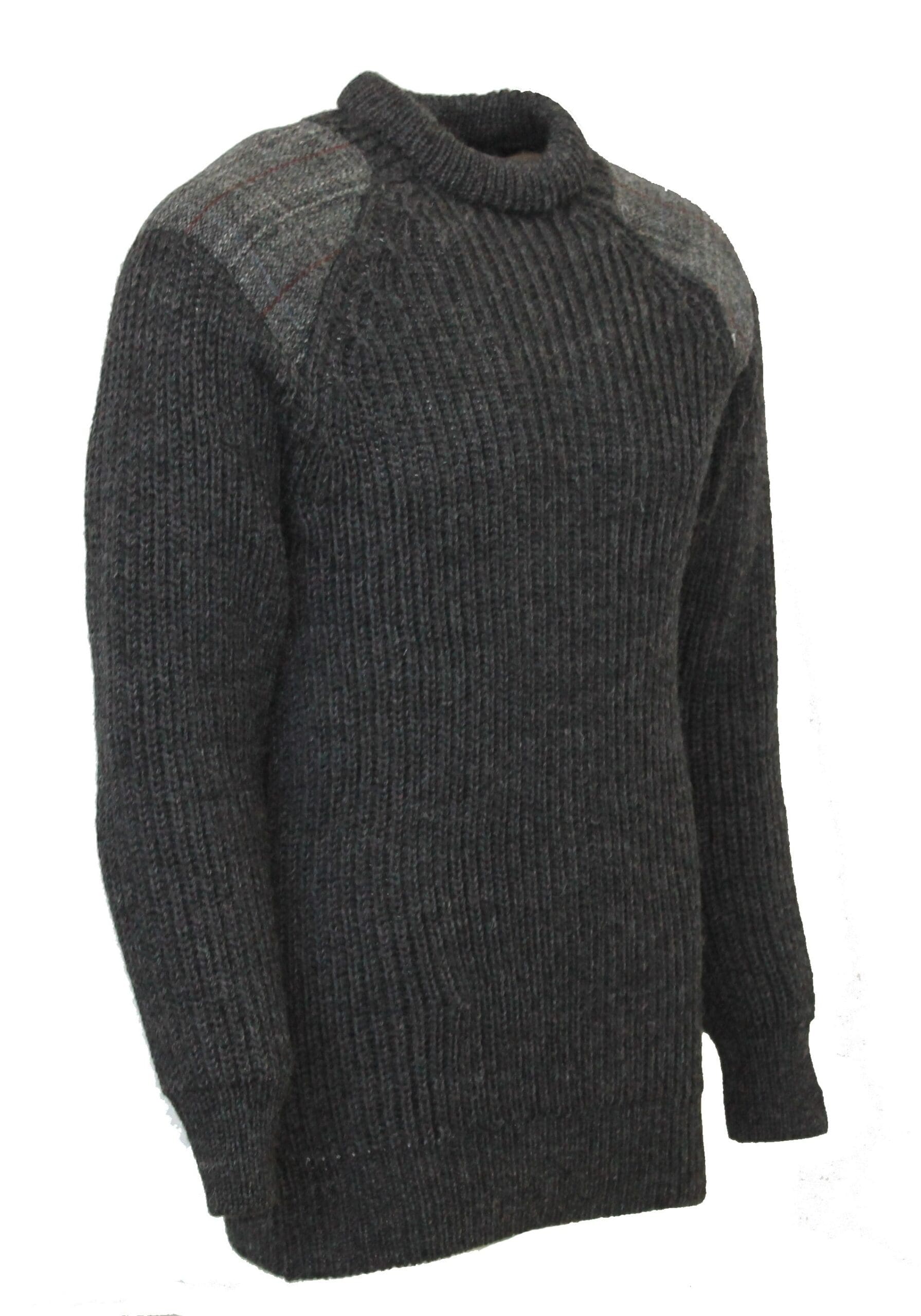 Gamekeeper- Chunky crew neck sweater with Harris Tweed patches