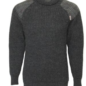 Gamekeeper- Chunky crew neck sweater with Harris Tweed patches