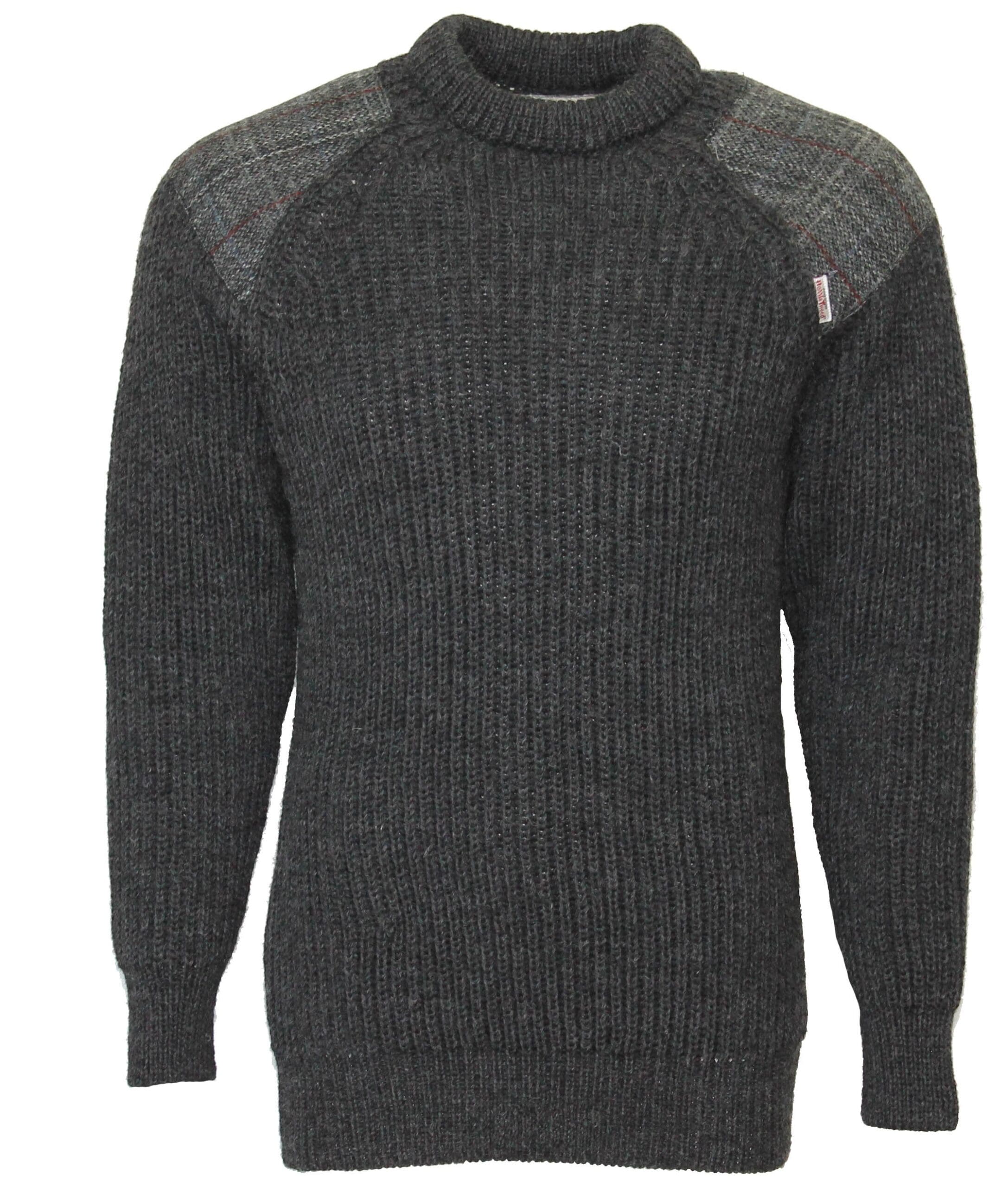 Gamekeeper- Chunky crew neck sweater with Harris Tweed patches