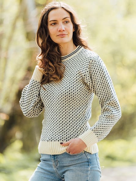 Dover Crew Neck Sweater In Ecru/Navy